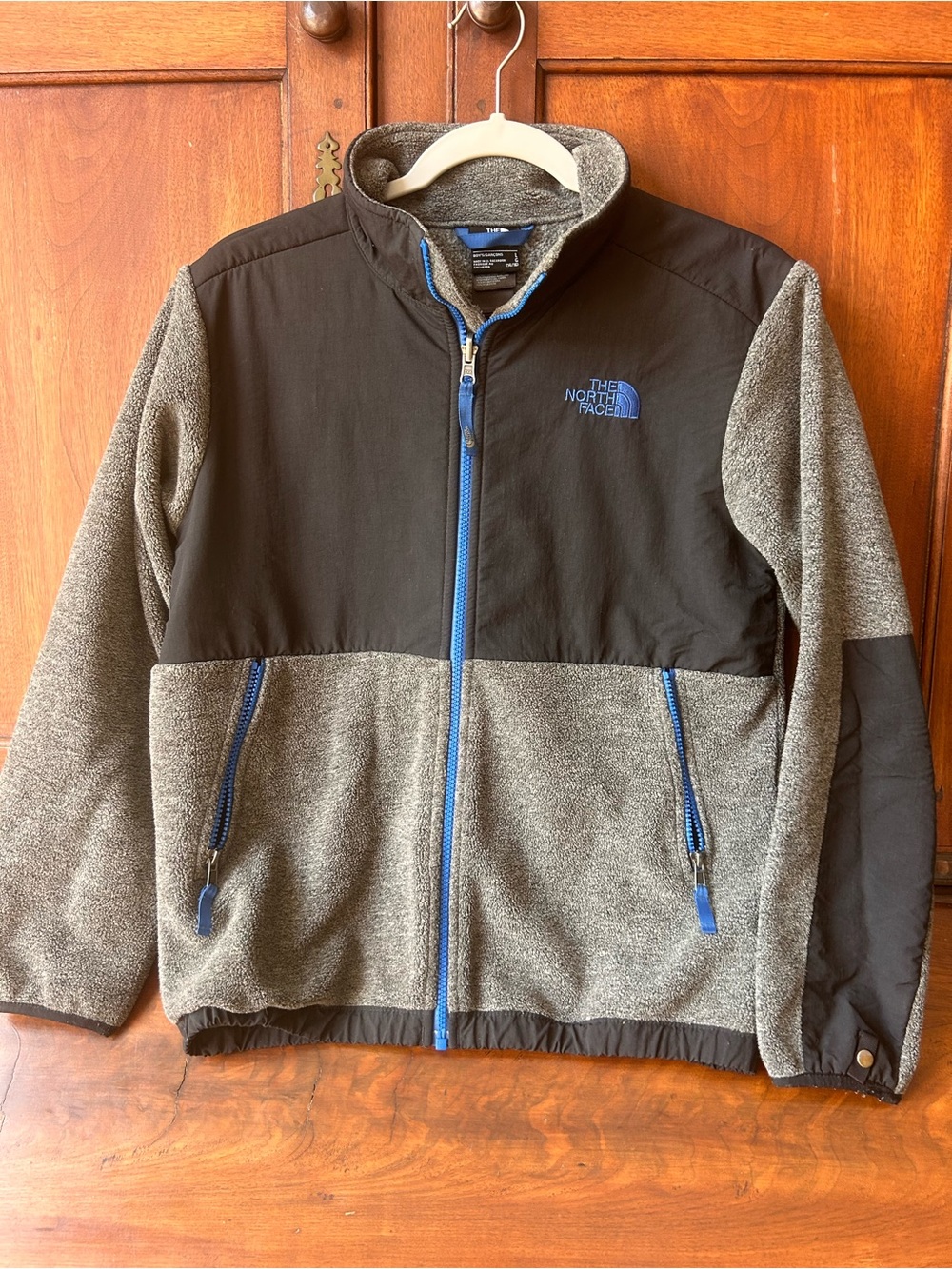 The North Face Grey & Black Fleece Jacket with Blue Accents